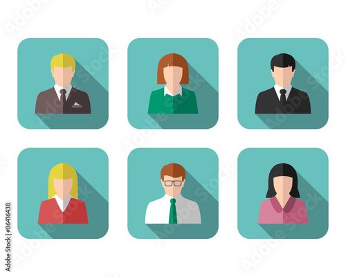 Business people profile picture and icon set in flat design with long shadow