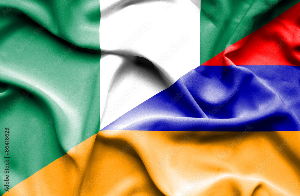 Obraz premium Waving flag of Armenia and Nigeria