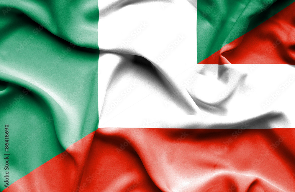 Waving flag of Austria and Nigeria Waving flag of Austria and Nigeria