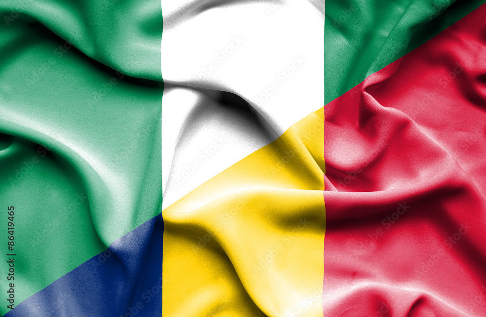 Waving flag of Chad and Nigeria
