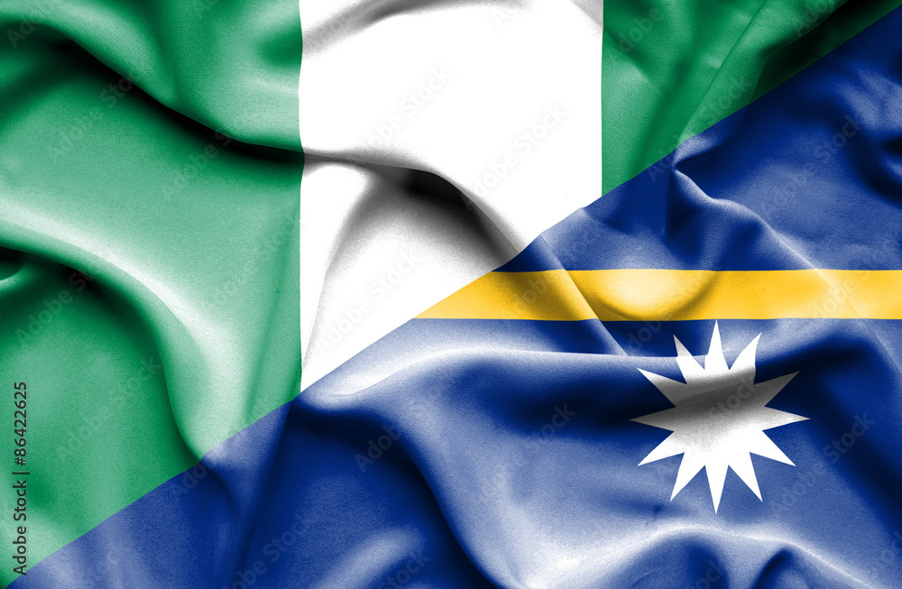 Obraz premium Waving flag of Nauru and Nigeria