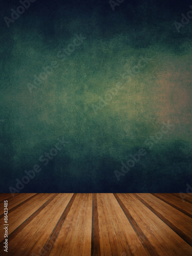 Retro grunge texture background with wooden floor platform foreg