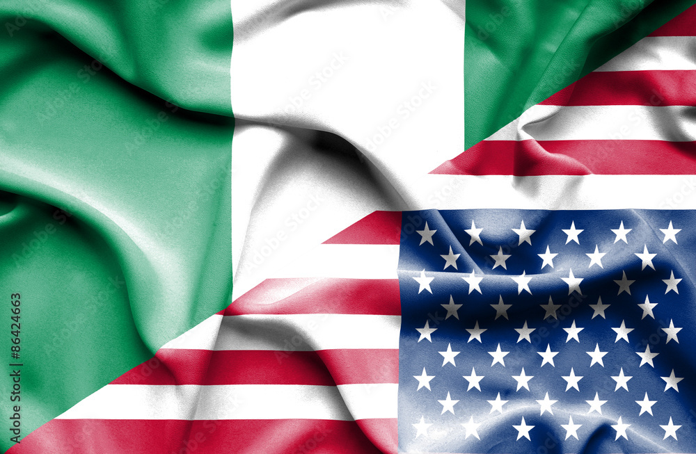 Waving flag of United States of America and Nigeria Waving flag of United States of America and Nigeria