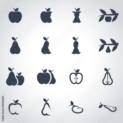 Vector black apple and pear icon set
