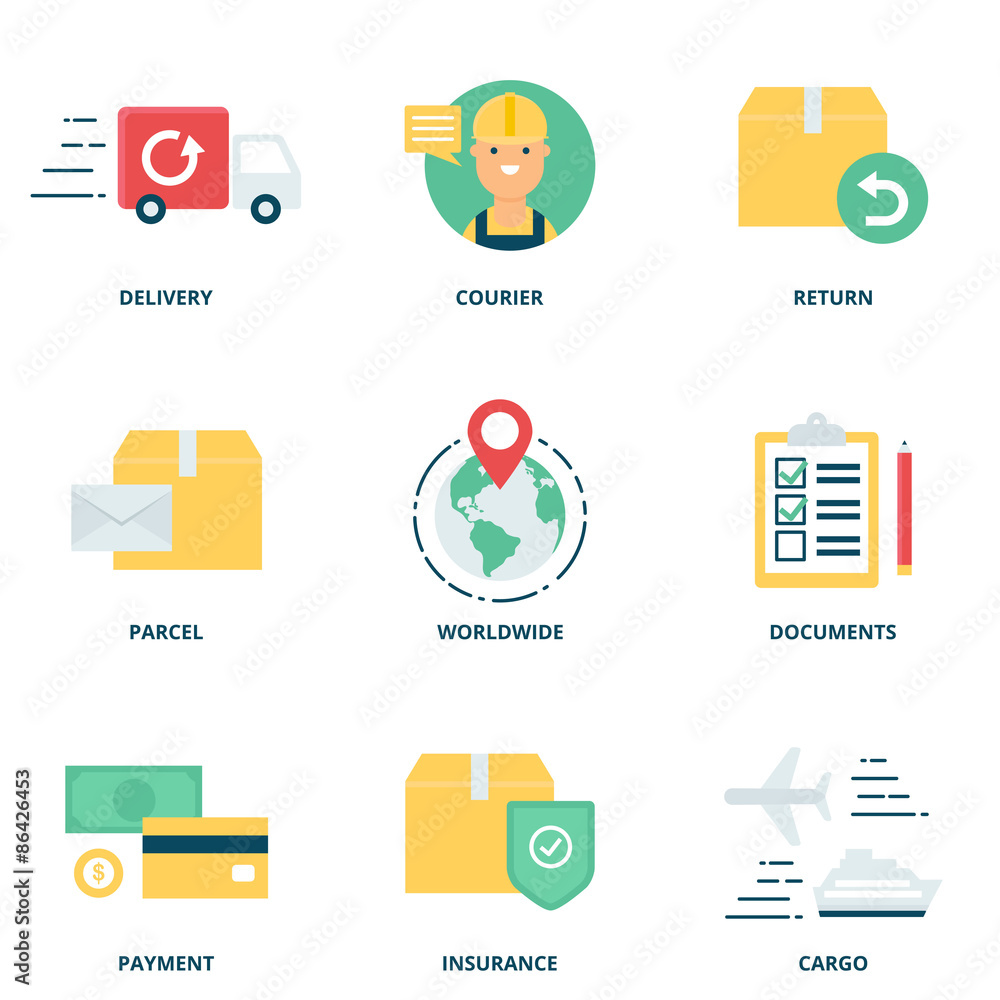 Logistics and delivery vector icons set modern flat style Logistics and delivery vector icons set modern flat style