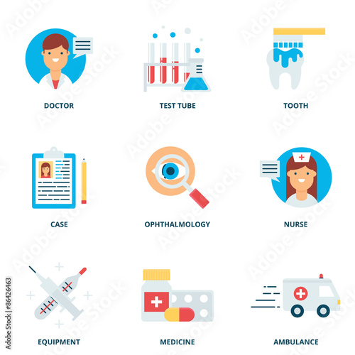 Medical vector icons set modern flat style