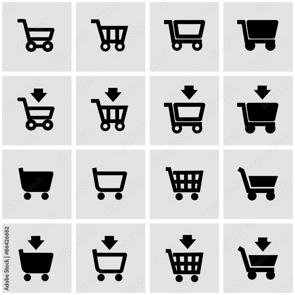 Vector black shopping cart icon set