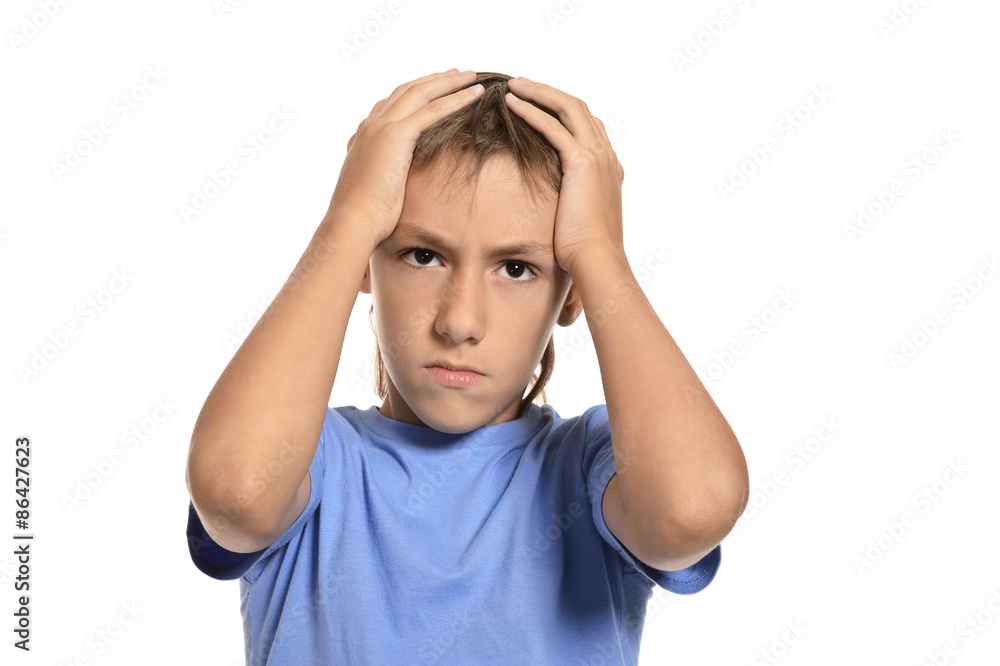 boy shouting and holding his head boy shouting and holding his head