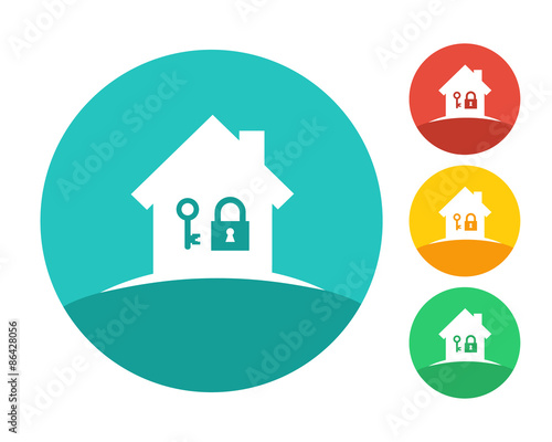 Real estate house logo with key and lock. Eps10 vector color set.