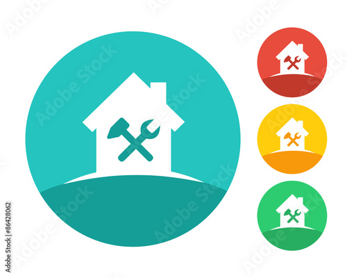 House logo with tools as building and repair symbols. Eps10 vector color set.