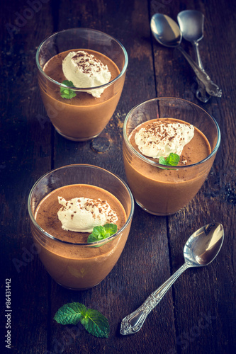 Chocolate mousse in the glasses photo