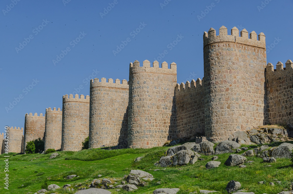 Avila stone walls. Medieval city