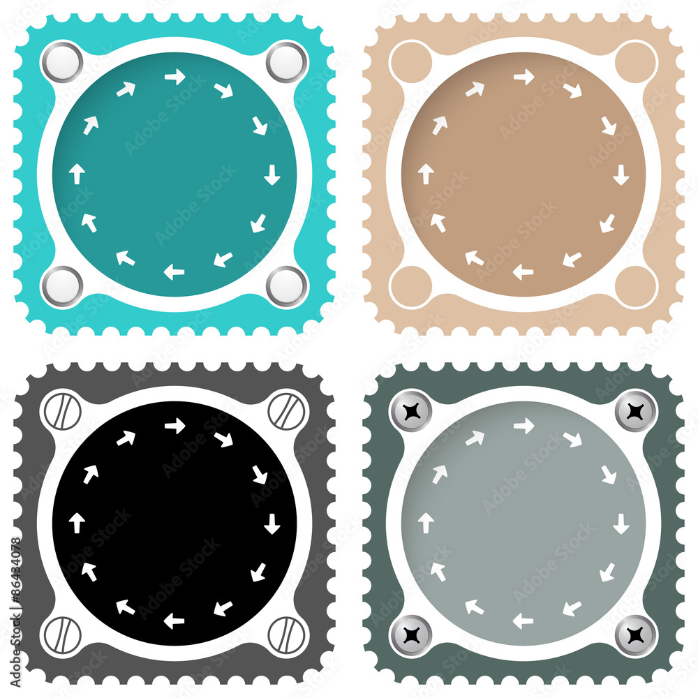 Four colored flat simple frames and arrows Four colored flat simple frames and arrows