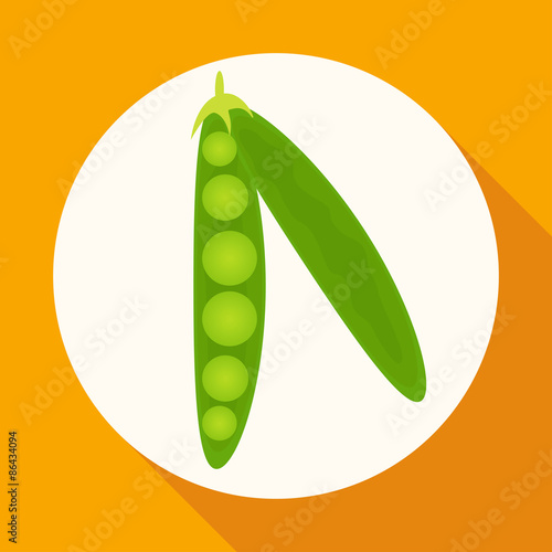 Icon green pea pod on white circle with a long shadow