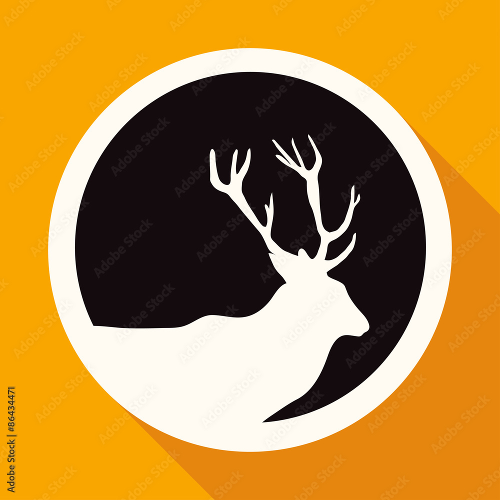Obraz premium Icon Deer on white circle with a long shadow