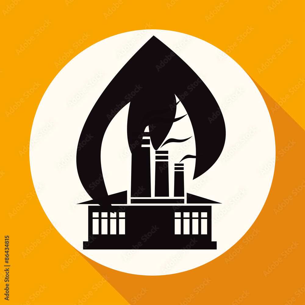 Icon fire warning on white circle with a long shadow Icon fire warning on white circle with a long shadow