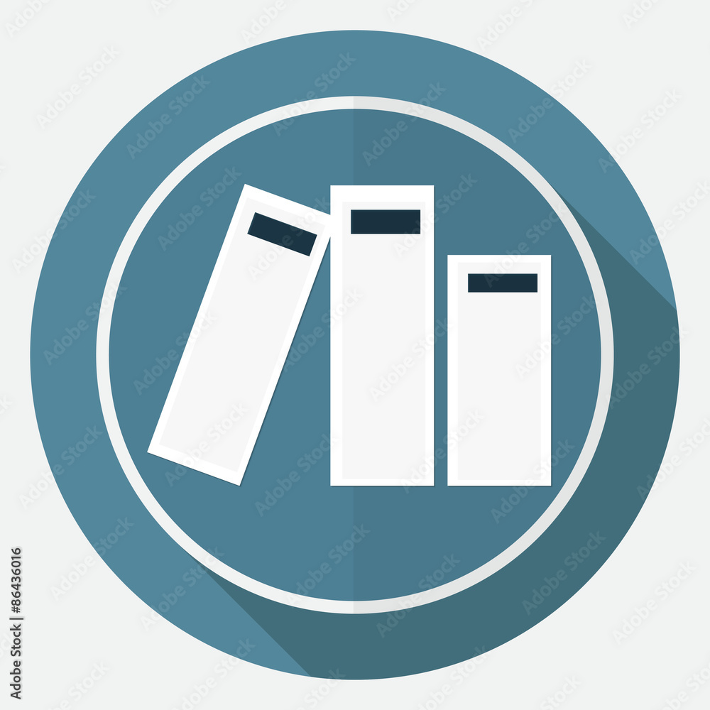 Book icon on white circle with a long shadow Book icon on white circle with a long shadow