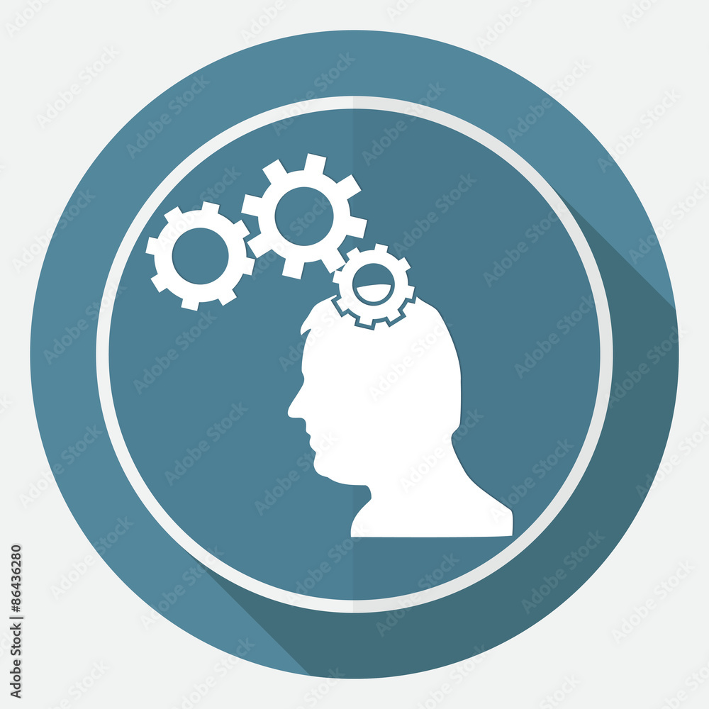 Icon Gear head on white circle with a long shadow Icon Gear head on white circle with a long shadow