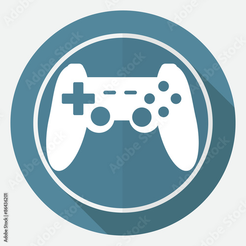 game joypad icon on white circle with a long shadow