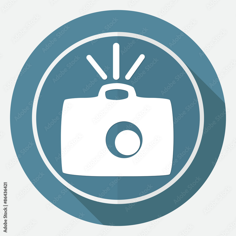 Icon Camera on white circle with a long shadow Icon Camera on white circle with a long shadow