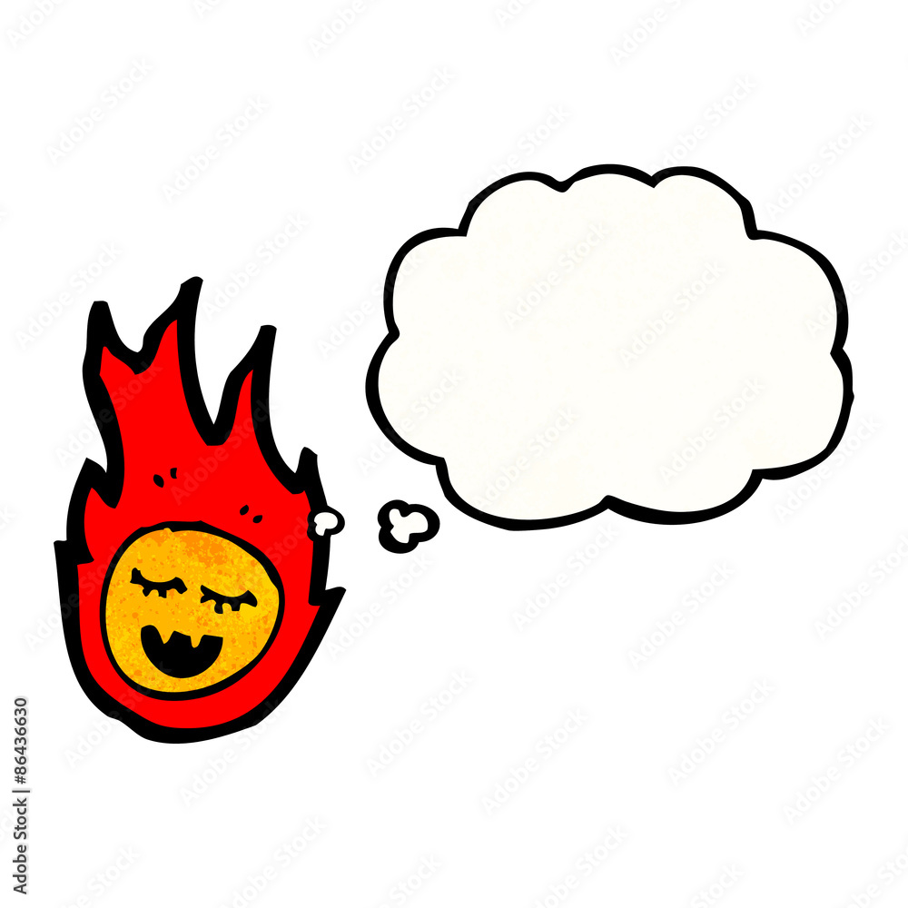 cartoon fireball with thought bubble
