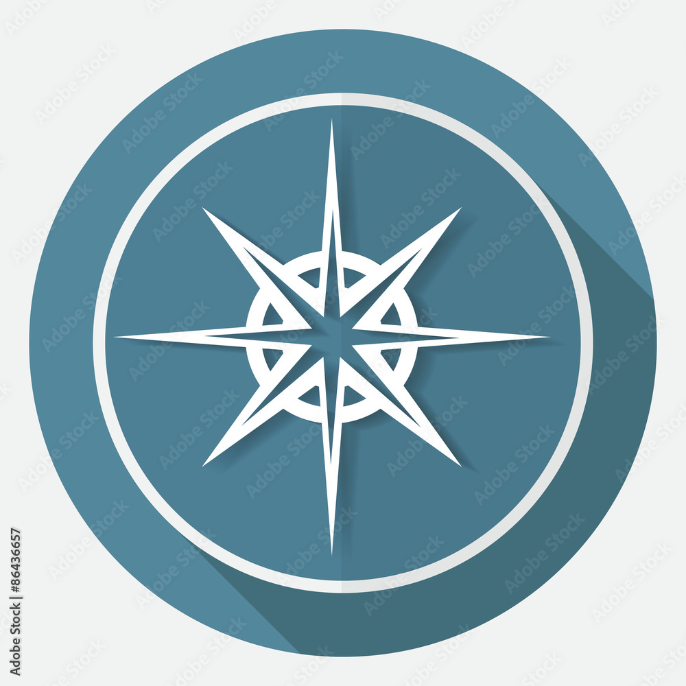 Icon Compass on white circle with a long shadow Icon Compass on white circle with a long shadow