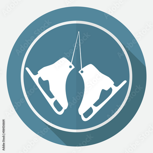 Icon ice skates on white circle with a long shadow