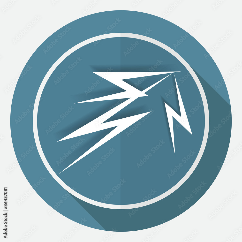 Icon Lightning arrowon white circle with a long shadow Icon Lightning arrowon white circle with a long shadow
