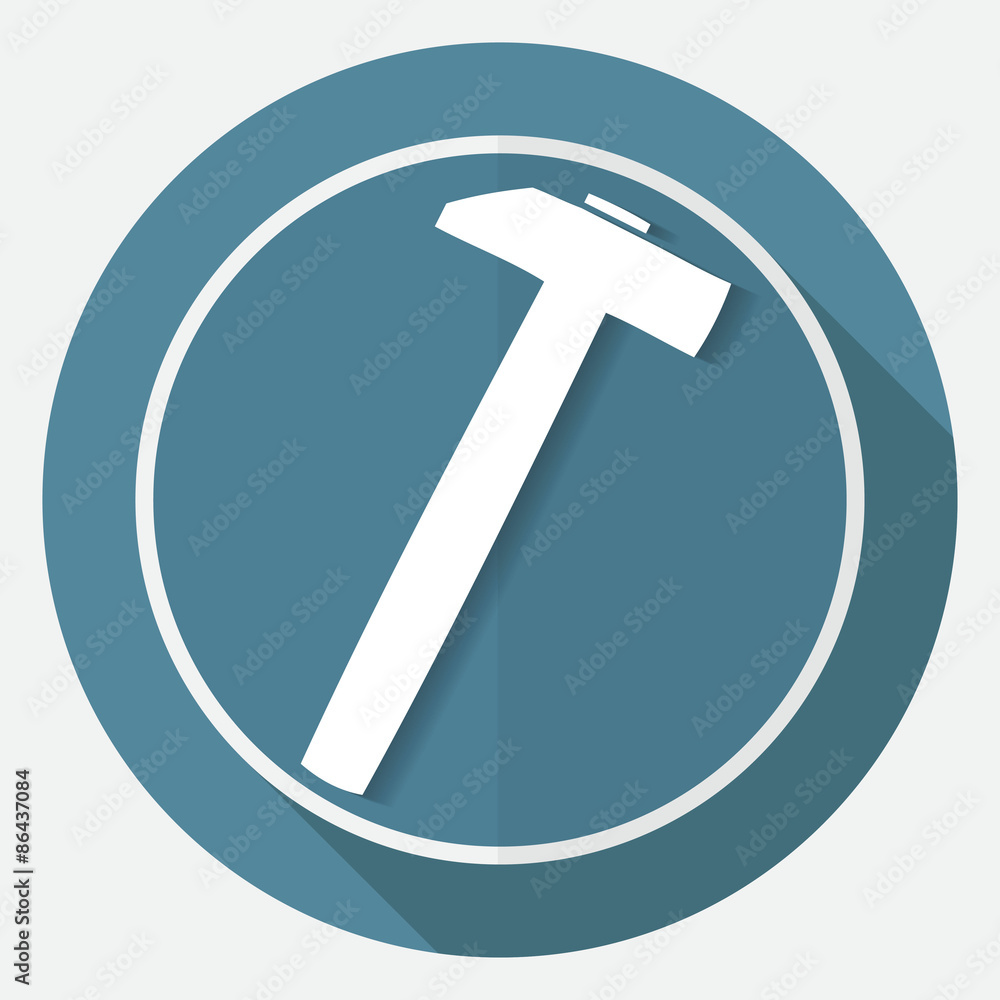 Icon hammer and nail on white circle with a long shadow Icon hammer and nail on white circle with a long shadow