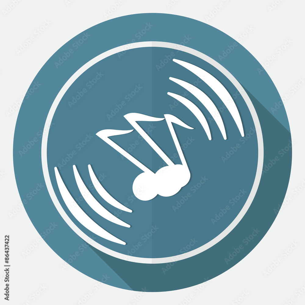 Icon Music on white circle with a long shadow Icon Music on white circle with a long shadow