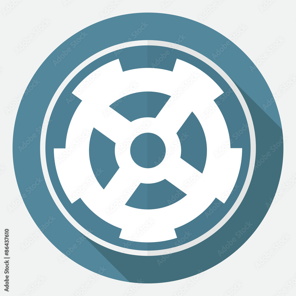 Icon gears on white circle with a long shadow Icon gears on white circle with a long shadow