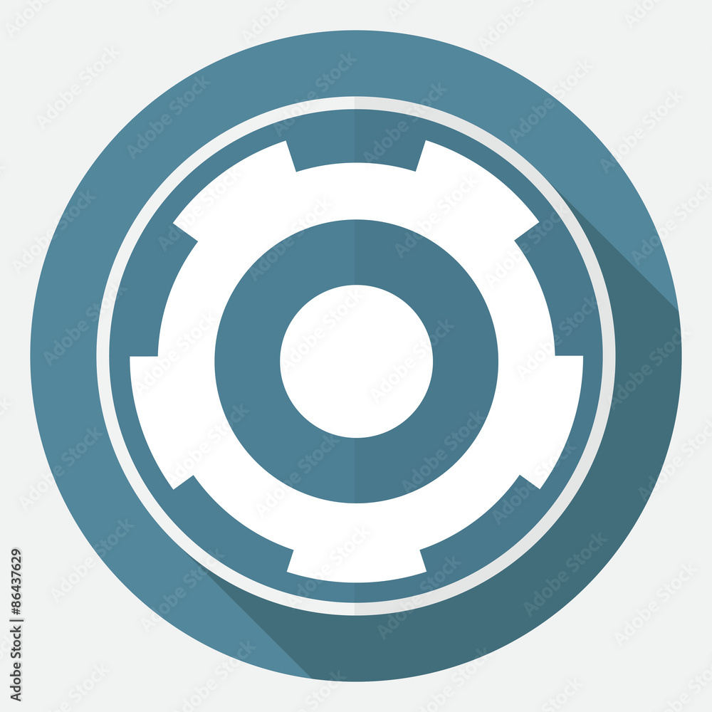 Icon gears on white circle with a long shadow Icon gears on white circle with a long shadow