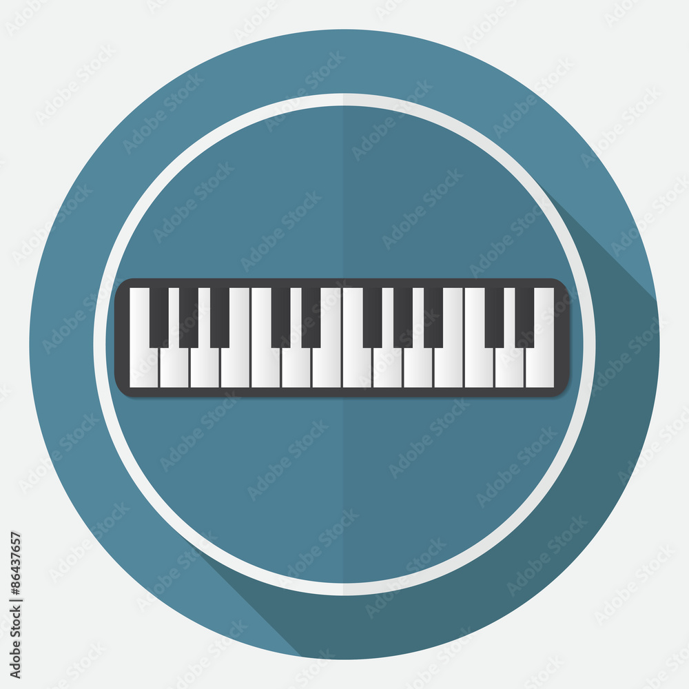 Fototapeta premium Piano Icon on white circle with a long shadow