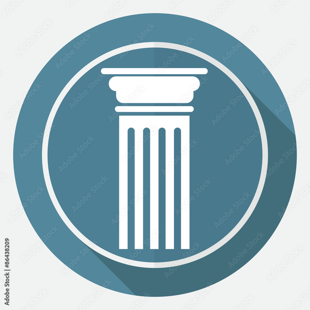 Icon Antique Column on white circle with a long shadow Icon Antique Column on white circle with a long shadow