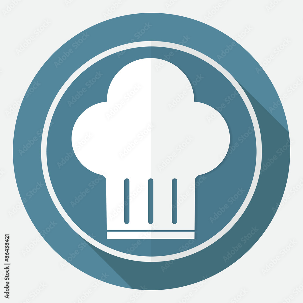 Icon chef hat on white circle with a long shadow Icon chef hat on white circle with a long shadow