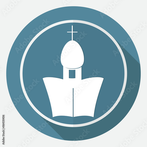 Orthodox Cathedral Church on white circle with a long shadow