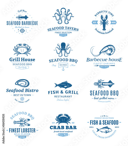 Seafood Barbecue Logos, Labels and Design Elements