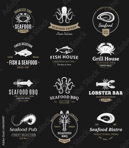 Seafood Barbecue Logos, Labels and Design Elements
