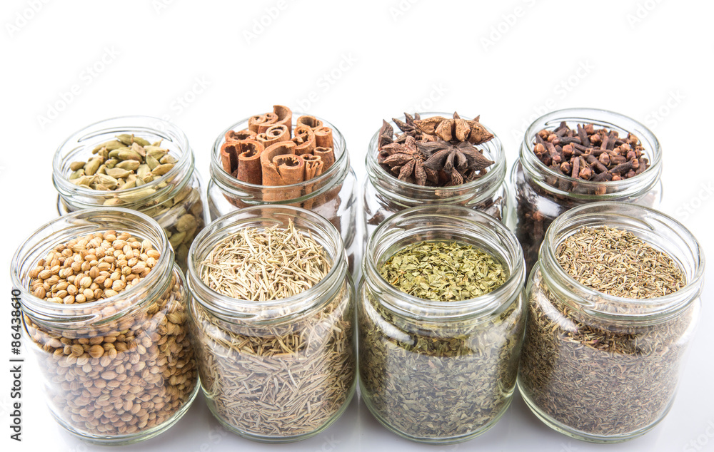 Herbs and spices in mason jar Herbs and spices in mason jar