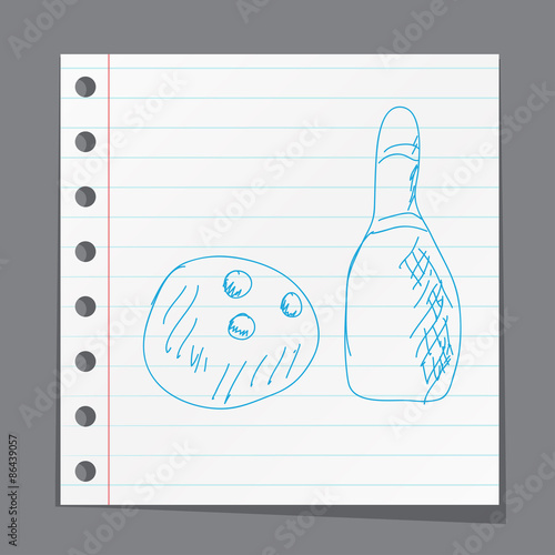Bowling skittles and ball sketch vector illustration