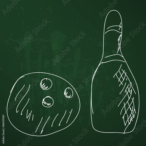 Bowling skittles and ball sketch vector illustration
