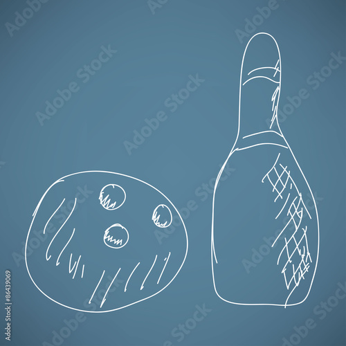 Bowling skittles and ball sketch vector illustration