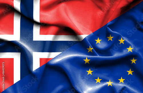 Waving flag of European Union and Norway