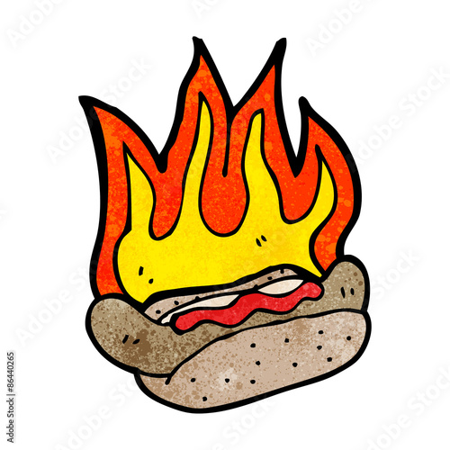 cartoon flaming hotdog