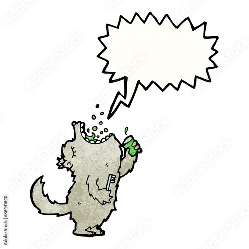 cartoon wolf gargling mouthwash