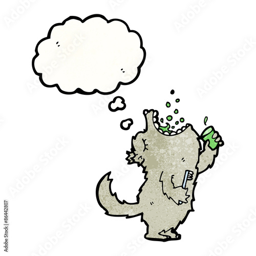 cartoon wolf gargling mouthwash