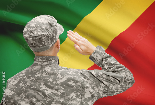 Soldier in hat facing national flag series - Congo-Brazzaville