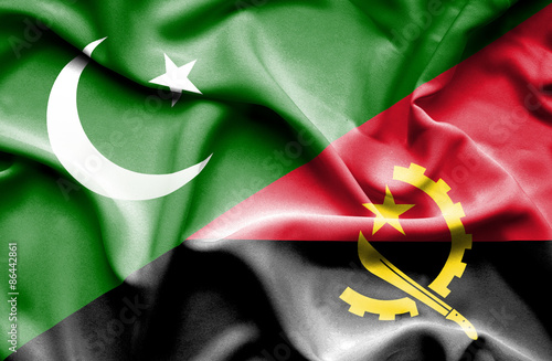 Waving flag of Angola and Pakistan