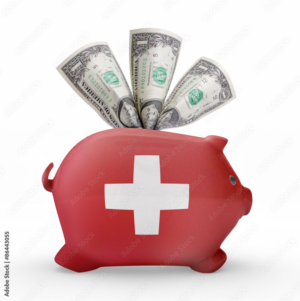 Piggy bank with the flag of Switzerland .(series) Piggy bank with the flag of Switzerland .(series)