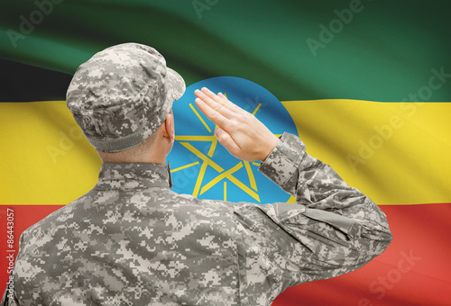 Soldier in hat facing national flag series - Ethiopia